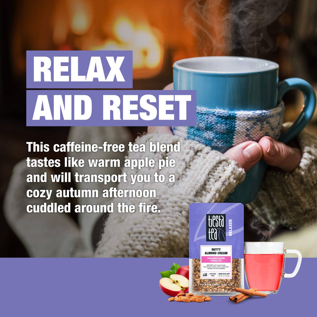 Nutty Almond Cream Tea | Almond Apple Herbal Blend: 2.1 oz Pouch